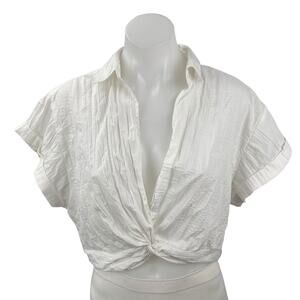 Urban Outfitters Women's White Twist Front Short Sleeve Shirt Crop Top Size M